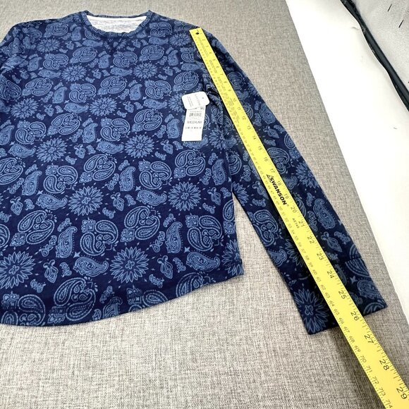 NEW Mens Sun + Stone Printed Shirt Blue Round Neck Long Sleeve Medium Cotton Ble - Picture 6 of 11